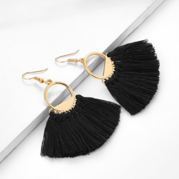 Pink Boutique Jewelry - Black & Gold BOHO Tassel Earrings